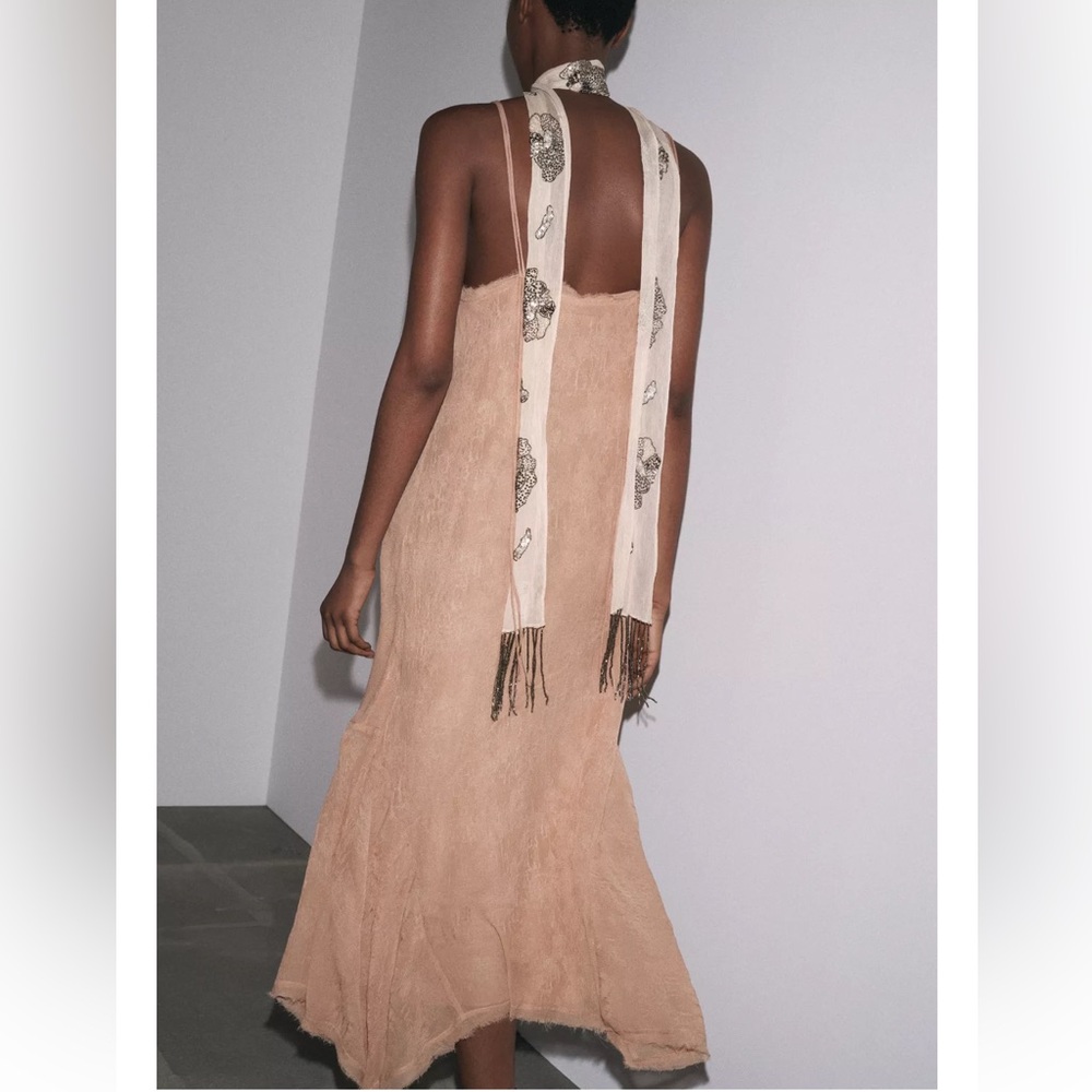 Zara Asymmetric floral sequins Embroidery dress - Picture 14 of 16
